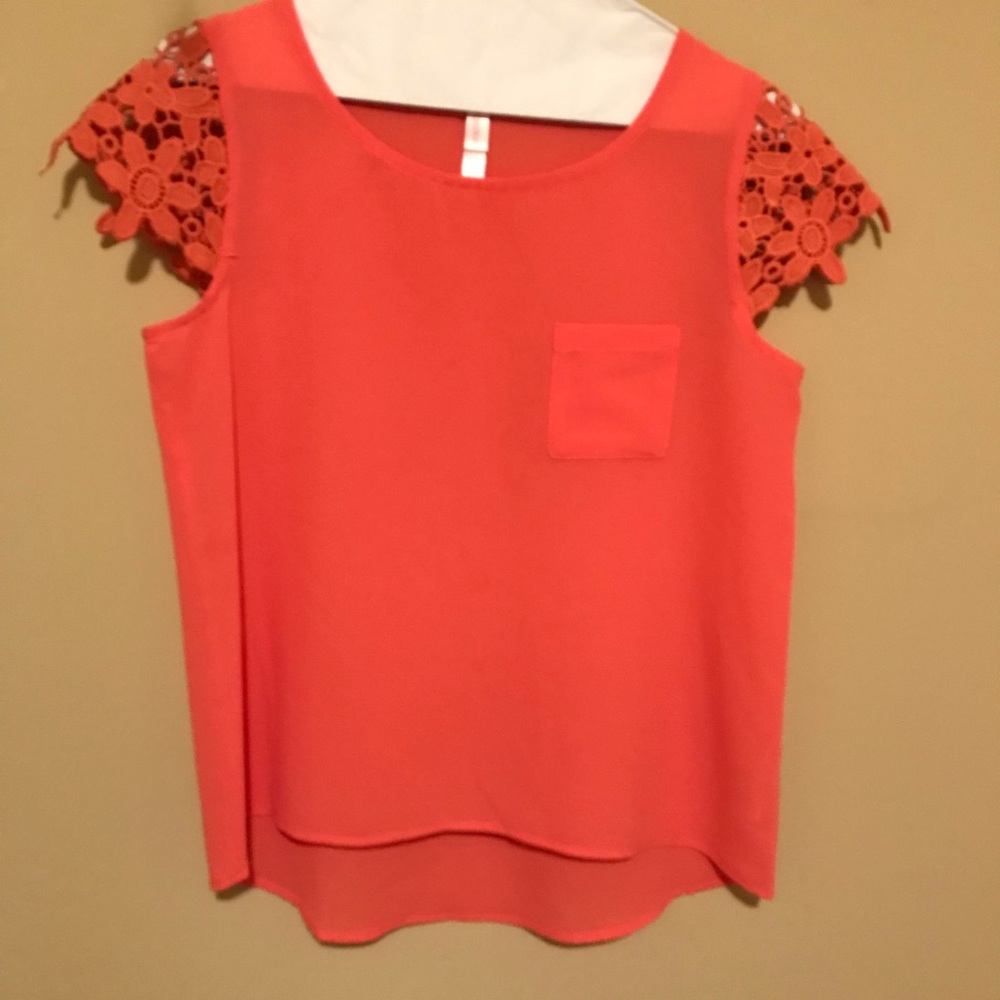 NWOT—Bright Orange Blouse with Lace